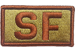 USAF SF Letters (Security Force) Spice Brown OCP Scorpion Patch With Velcro